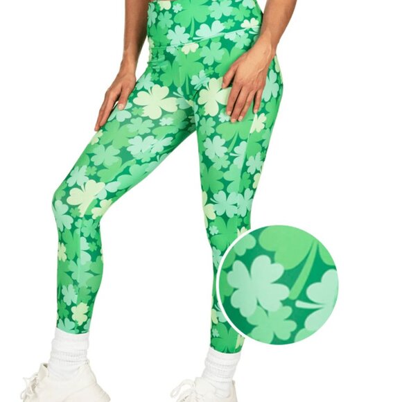 St. Patricks Day Clover‎ Print Leggings Women’s High Waist By Tipsy Elves - Picture 2 of 5